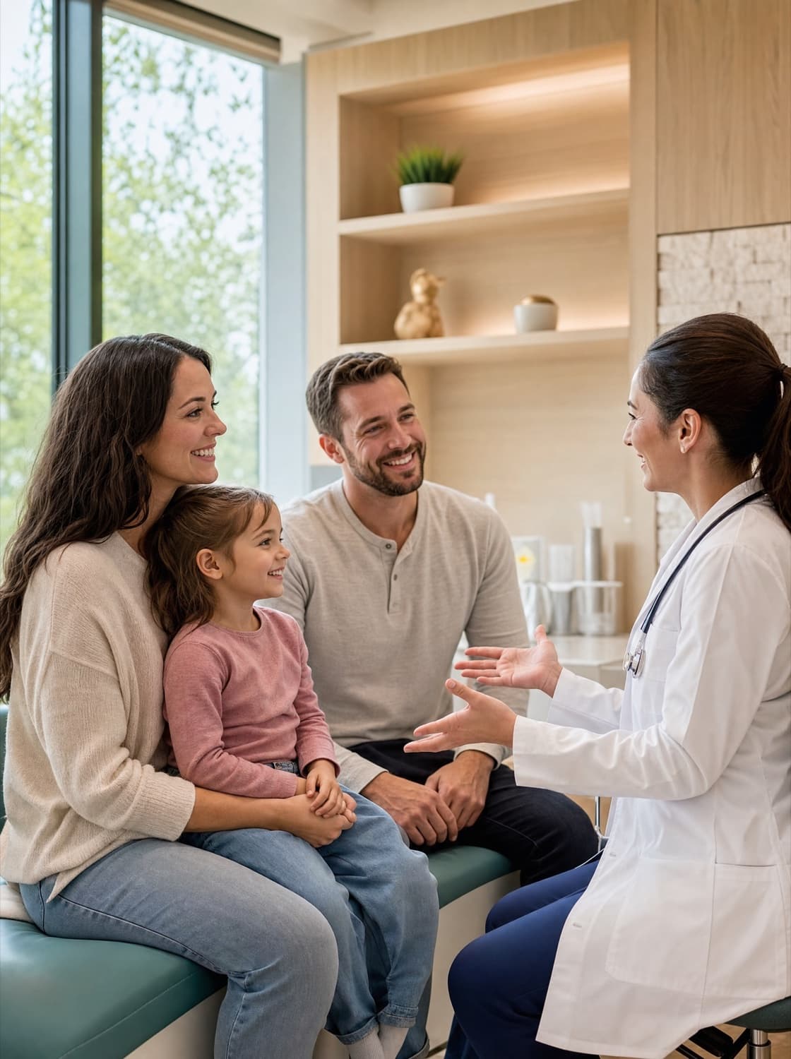 A doctor warmly welcoming a family at St. George Medical Center, Kitchener