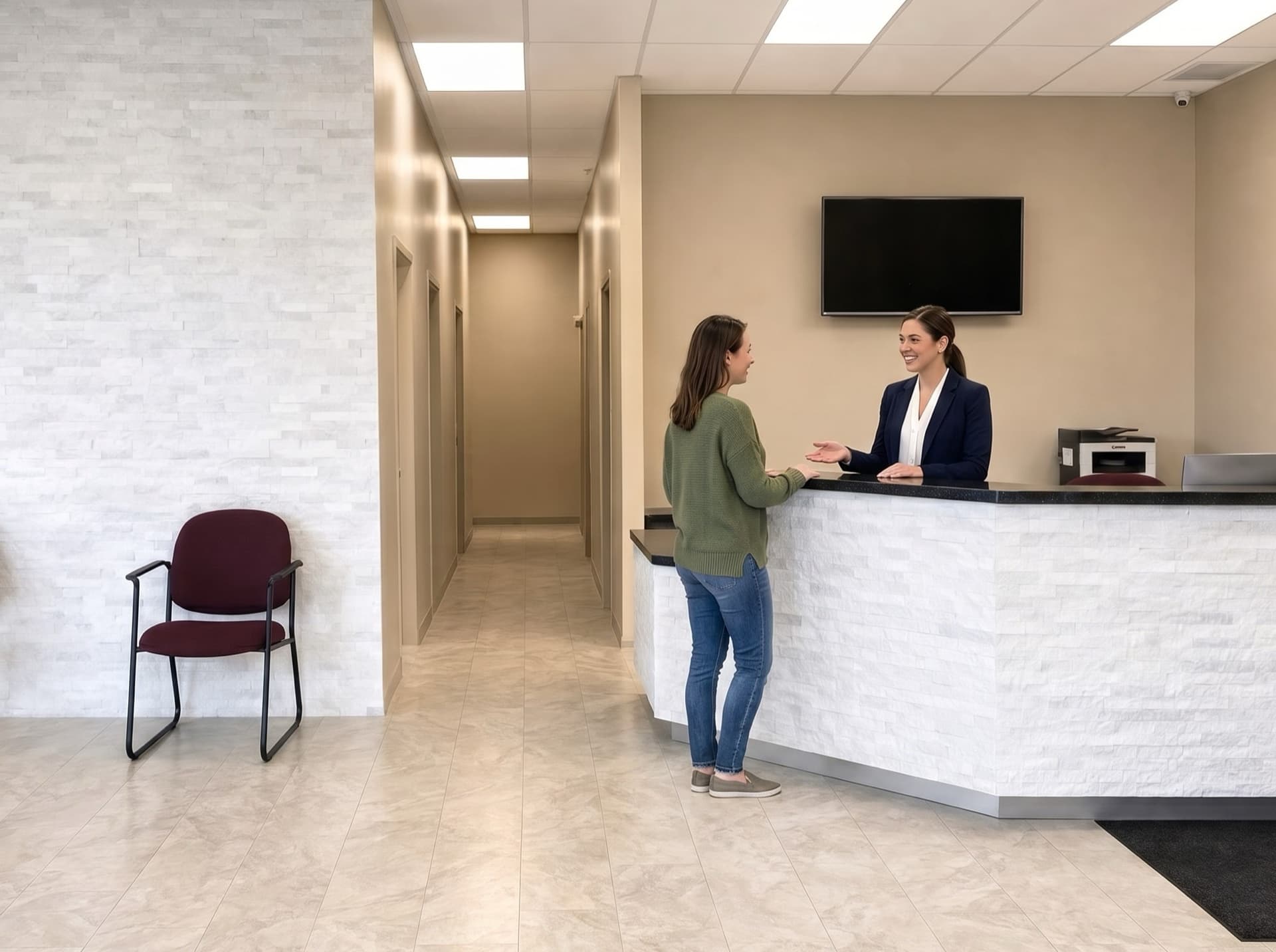 The reception and check-in desk at St. George Medical Center, Kitchener